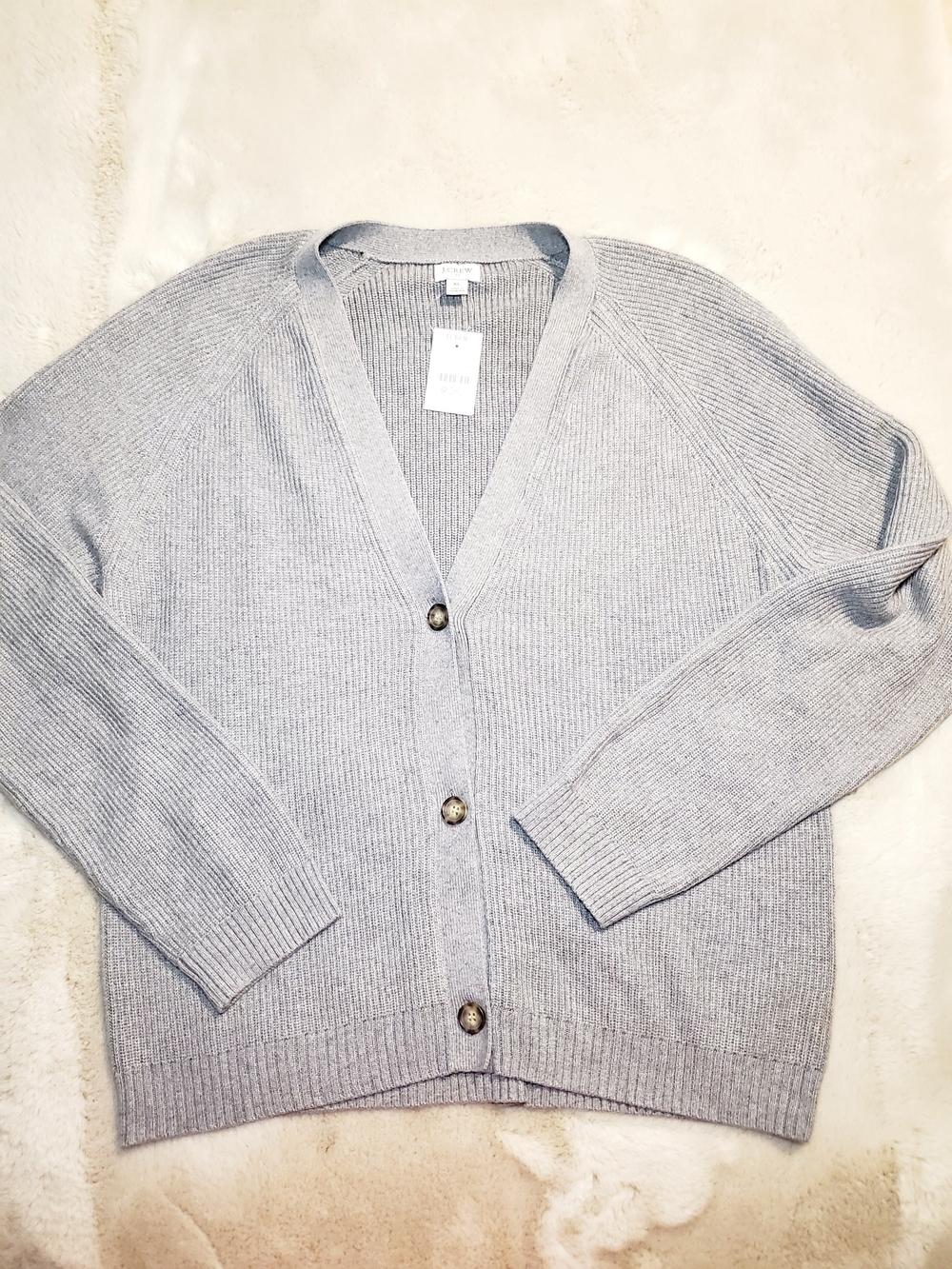 J.Crew NWT XL Heather Gray Ribbed V-Neck Cardigan Sweater Quiet Luxury